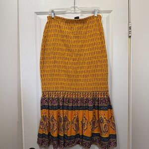 J. Crew Rich Yellow Fit and Flare Maxi Skirt with Paisley Border Size 10